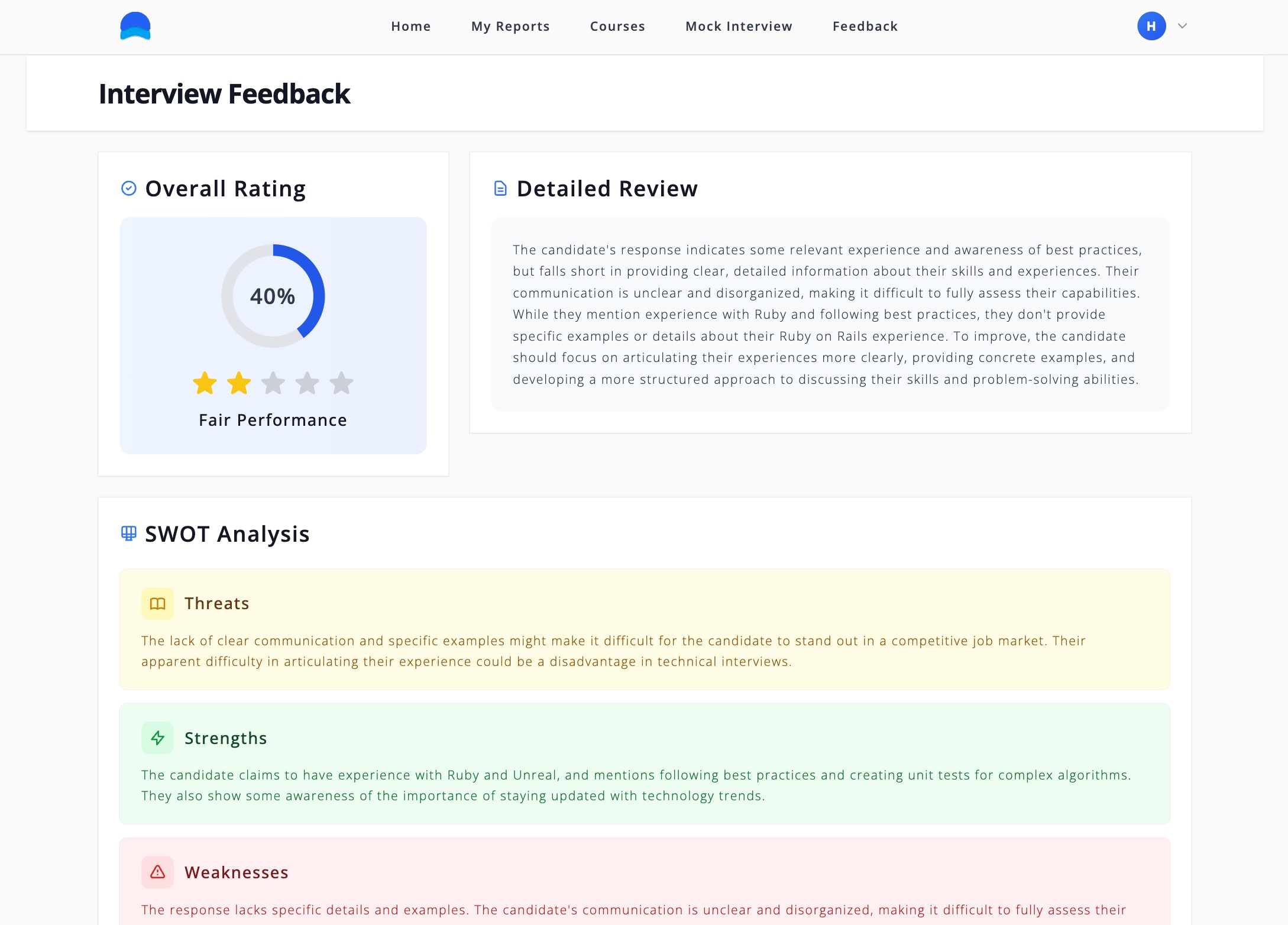 Talk Score assessment interface